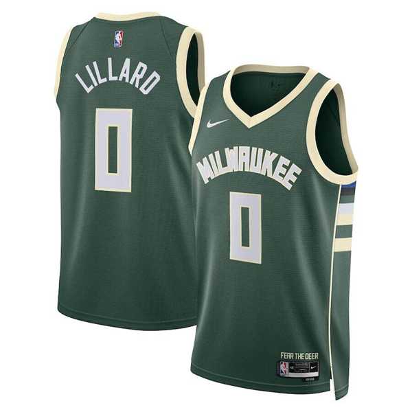 Men%27s Milwaukee Bucks #0 Damian Lillard Green Icon Edition Stitched Basketball Jersey Dzhi->orlando magic->NBA Jersey